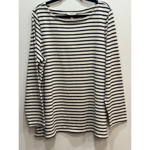 Eileen Fisher Organic Cotton Long Sleeve Bateau Neck Top XL Stripe Coastal